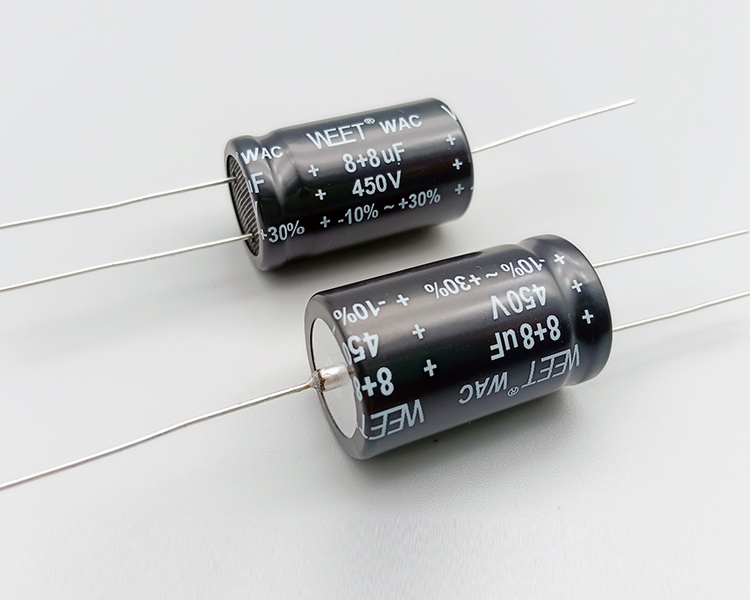 WAC 450VDC 8+8uF Polarized Alum.Elec.Capacitors