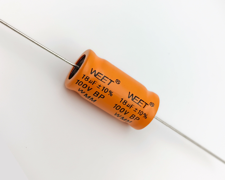 WEET-WMM-18uF-100V-Audio-1KHz-Frequency-Electrolytic-Capacitor-Axial-Horizontal-NP-Ecaps