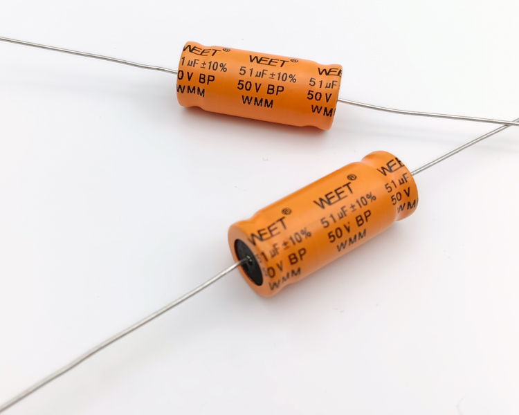 WEET-WMM-51uF-50V-BP-Audio-Speaker-Horizontal-Axial-Non-Polar-Aluminum-E-cap-Factory WEET-WMM-51uF-50V-BP-Audio-Speaker-Horizontal-Axial-Non-Polar-Aluminum-E-cap-Factory